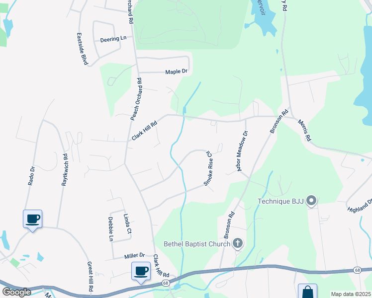 map of restaurants, bars, coffee shops, grocery stores, and more near 50 Smoke Rise Circle in Prospect