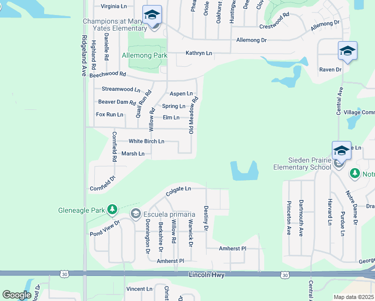 map of restaurants, bars, coffee shops, grocery stores, and more near 748 Old Meadow Road in Matteson