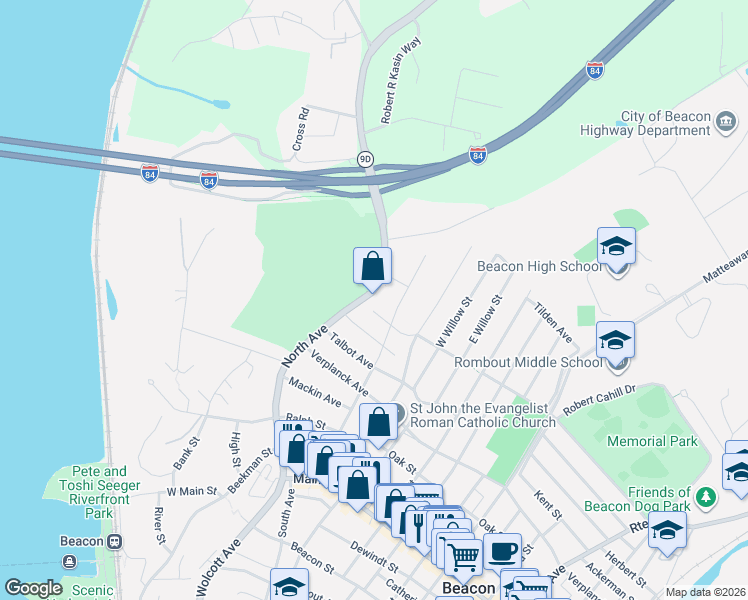 map of restaurants, bars, coffee shops, grocery stores, and more near 1248 North Avenue in Beacon