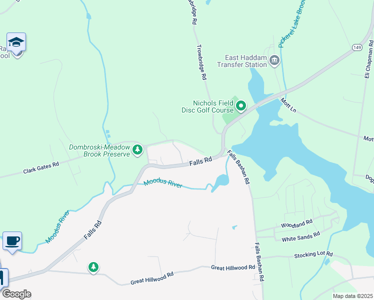 map of restaurants, bars, coffee shops, grocery stores, and more near 128 Clark Gates Road in East Haddam