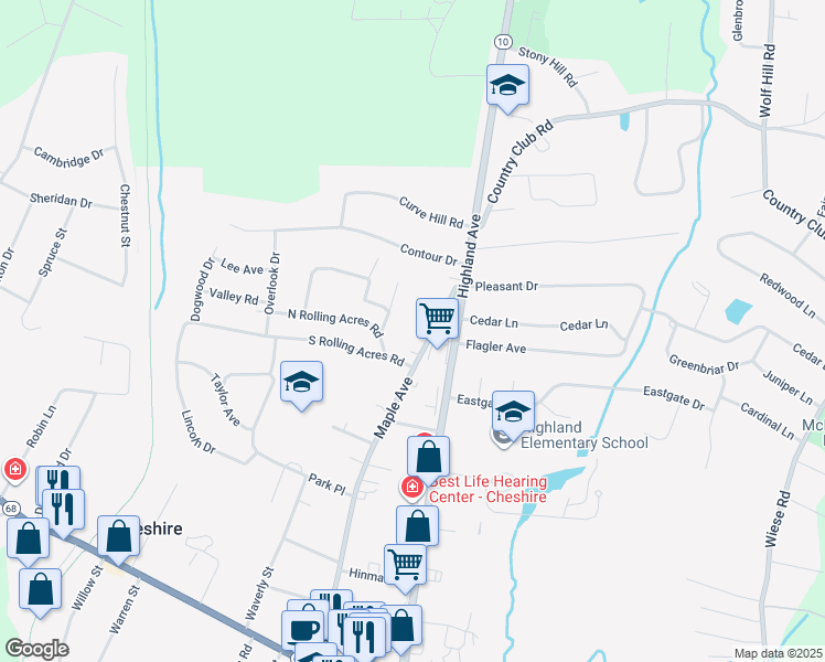 map of restaurants, bars, coffee shops, grocery stores, and more near 609 Maple Avenue in Cheshire