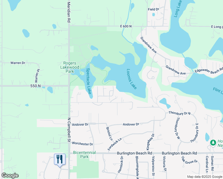 map of restaurants, bars, coffee shops, grocery stores, and more near Blackoak Lane in Valparaiso
