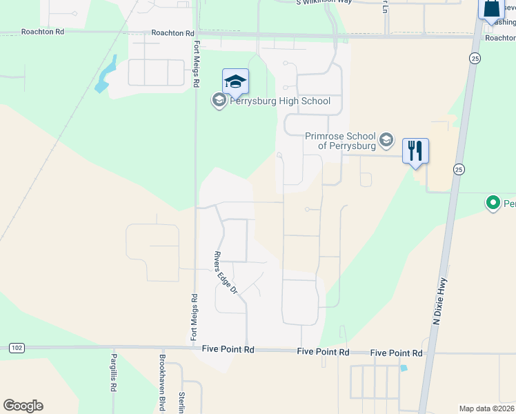 map of restaurants, bars, coffee shops, grocery stores, and more near 2376 Homestead Drive in Perrysburg