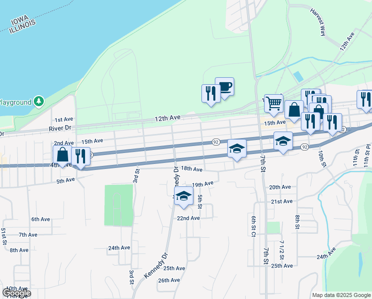 map of restaurants, bars, coffee shops, grocery stores, and more near 428-430 16th Avenue in East Moline