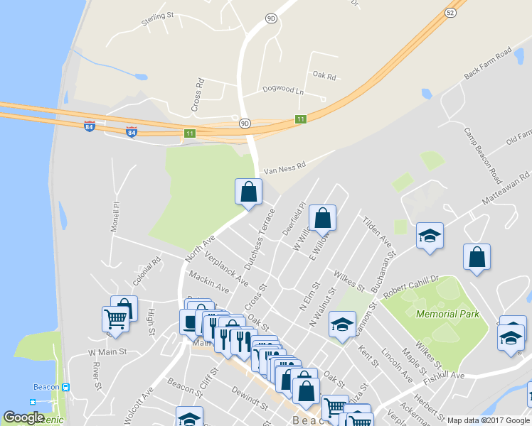 map of restaurants, bars, coffee shops, grocery stores, and more near 67 Dutchess Terrace in Beacon