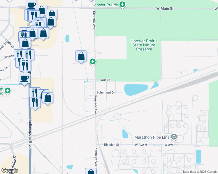 map of restaurants, bars, coffee shops, grocery stores, and more near 428 Ben Drive in Schererville