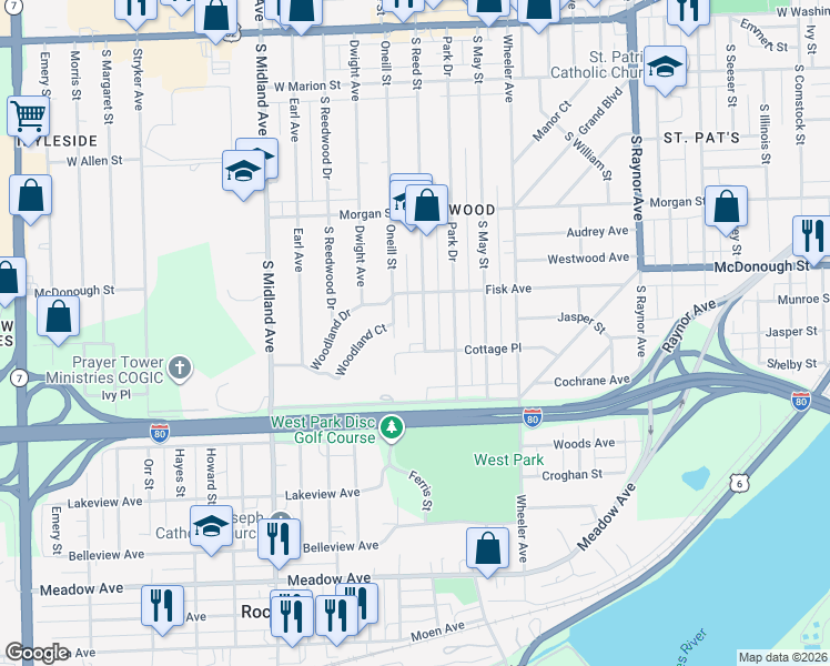 map of restaurants, bars, coffee shops, grocery stores, and more near 424 South Reed Street in Joliet