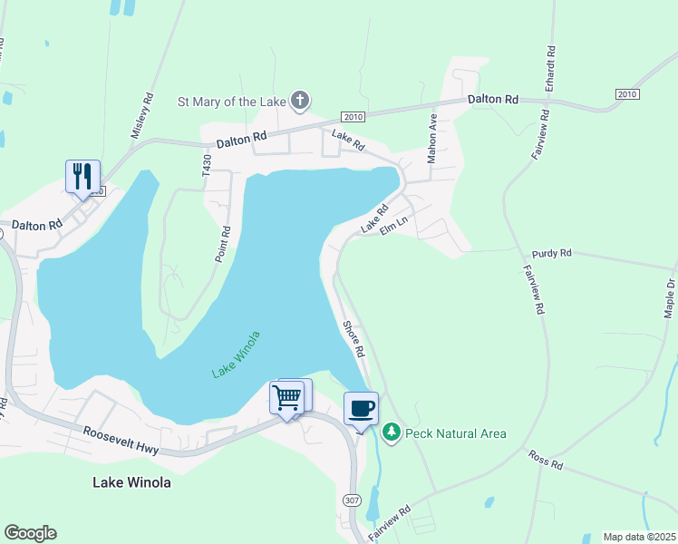map of restaurants, bars, coffee shops, grocery stores, and more near 211 Shore Road in Factoryville