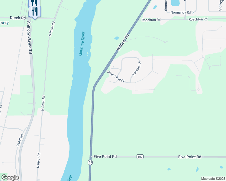 map of restaurants, bars, coffee shops, grocery stores, and more near 25030 West River Road in Perrysburg