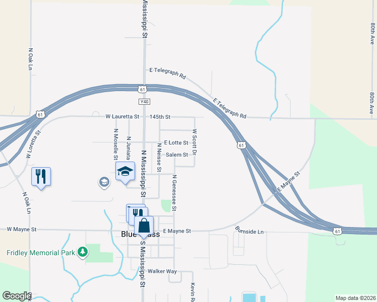 map of restaurants, bars, coffee shops, grocery stores, and more near 316 Salem St in Blue Grass