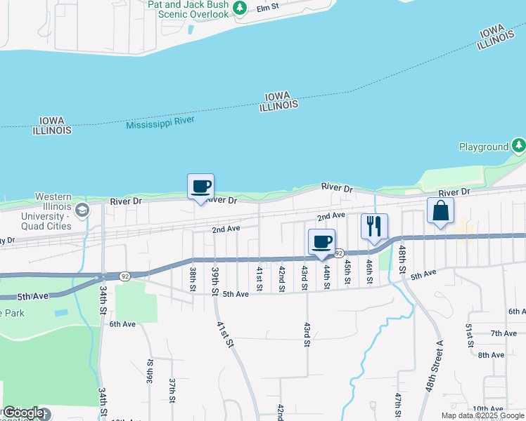 map of restaurants, bars, coffee shops, grocery stores, and more near 6 41st Street in Moline