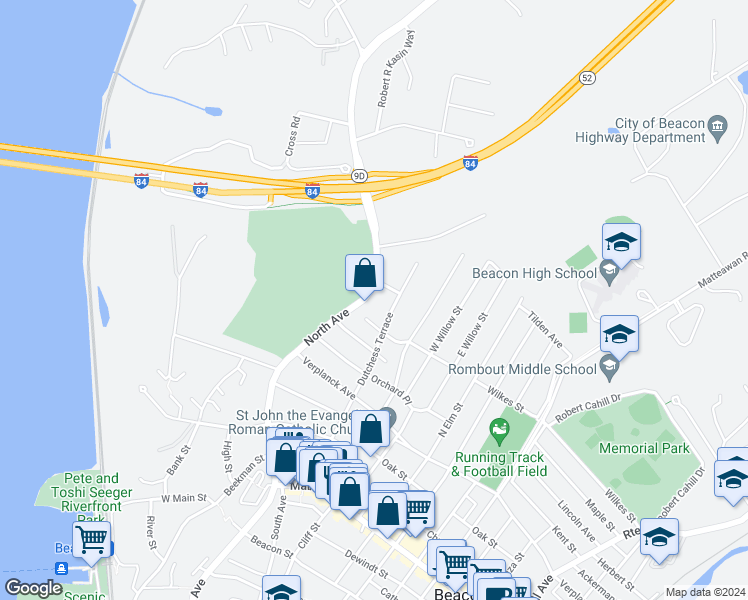 map of restaurants, bars, coffee shops, grocery stores, and more near 1248 North Avenue in Beacon