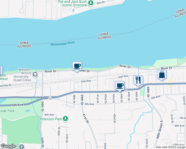 map of restaurants, bars, coffee shops, grocery stores, and more near 6 41st Street in Moline