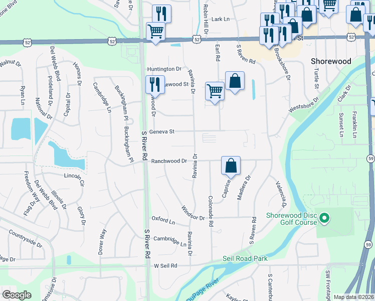 map of restaurants, bars, coffee shops, grocery stores, and more near 1112 Ranchwood Drive in Shorewood