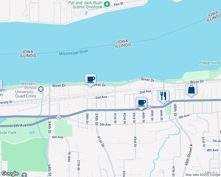 map of restaurants, bars, coffee shops, grocery stores, and more near 6 41st Street in Moline