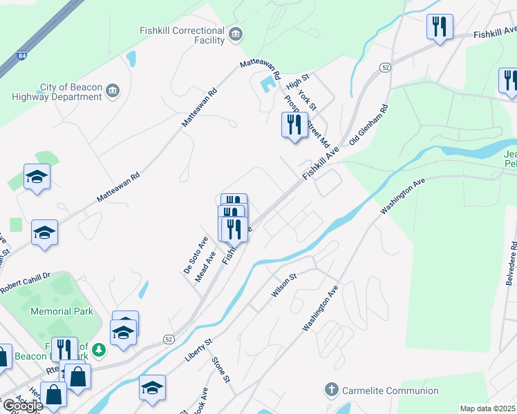 map of restaurants, bars, coffee shops, grocery stores, and more near 455 Fishkill Avenue in Beacon