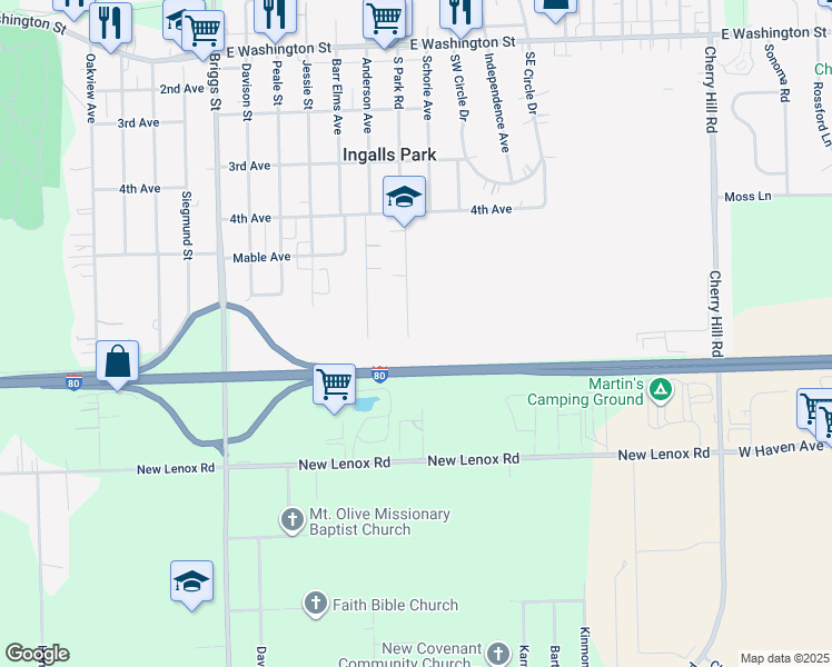 map of restaurants, bars, coffee shops, grocery stores, and more near 436 Burke Drive in Joliet
