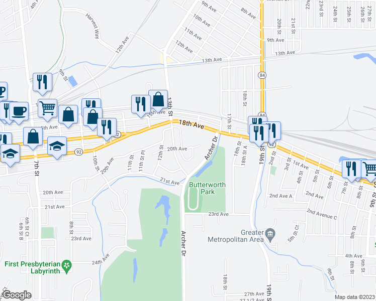 map of restaurants, bars, coffee shops, grocery stores, and more near 1451 20th Avenue in East Moline