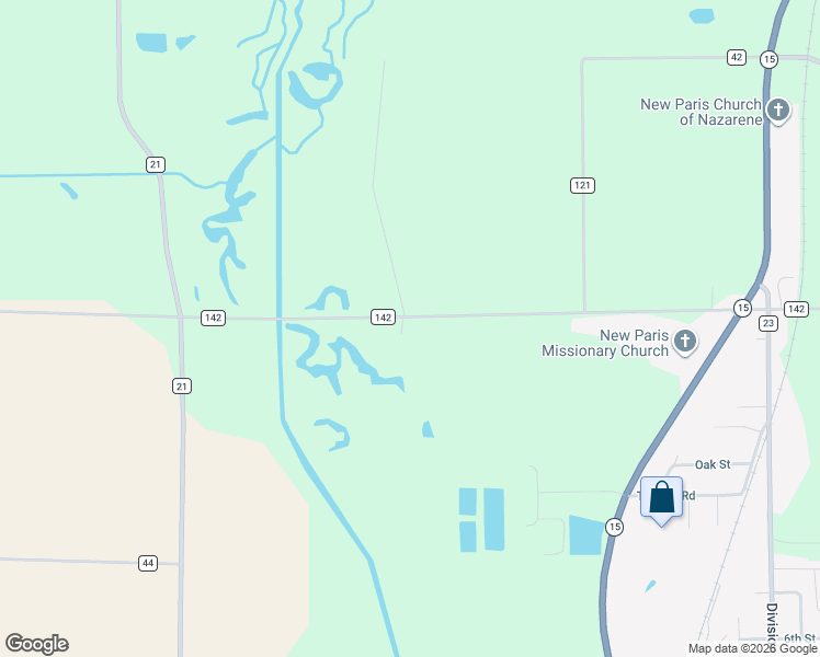 map of restaurants, bars, coffee shops, grocery stores, and more near 19728 County Road 142 in New Paris