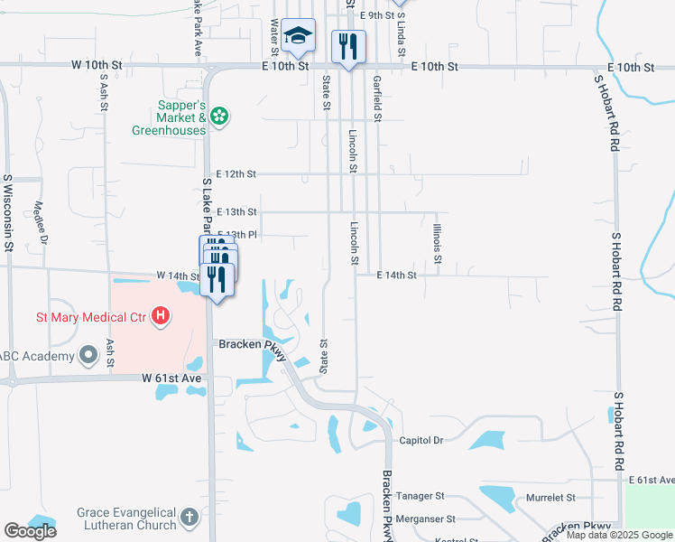 map of restaurants, bars, coffee shops, grocery stores, and more near 1418 State Street in Hobart