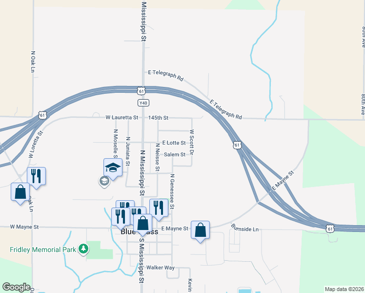 map of restaurants, bars, coffee shops, grocery stores, and more near 316 Salem St in Blue Grass