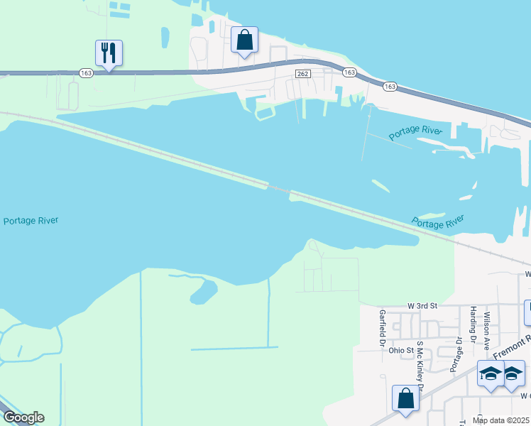map of restaurants, bars, coffee shops, grocery stores, and more near Portage River Marina in Port Clinton