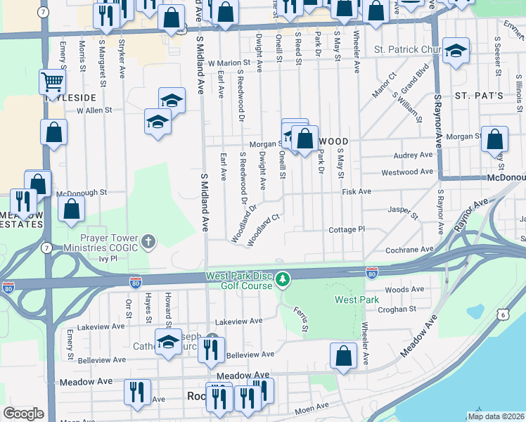 map of restaurants, bars, coffee shops, grocery stores, and more near 1255 Woodland Court in Joliet