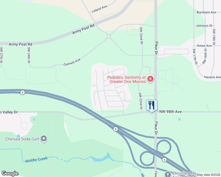 map of restaurants, bars, coffee shops, grocery stores, and more near Fairlawn in Des Moines