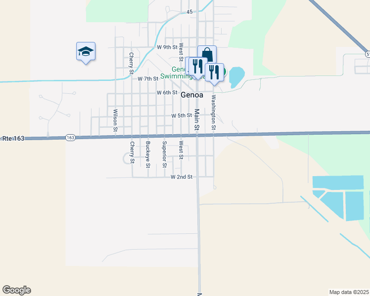 map of restaurants, bars, coffee shops, grocery stores, and more near 102 West 3rd Street in Genoa