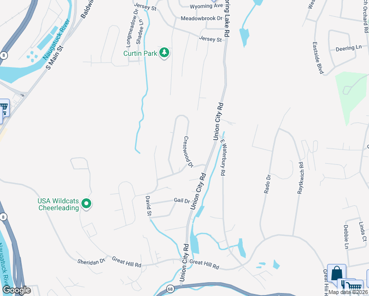 map of restaurants, bars, coffee shops, grocery stores, and more near 73 Crestwood Drive in Naugatuck