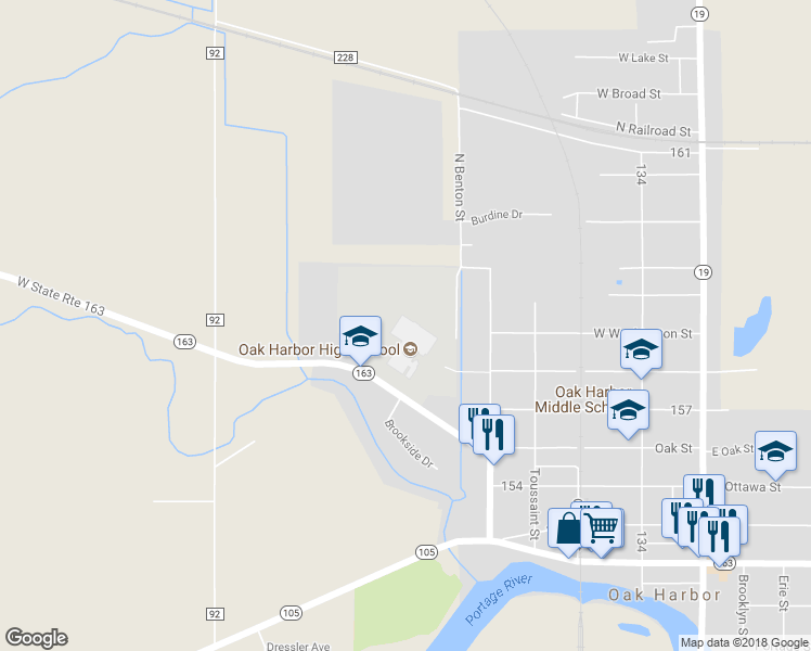 map of restaurants, bars, coffee shops, grocery stores, and more near 11661 West State Route 163 in Oak Harbor