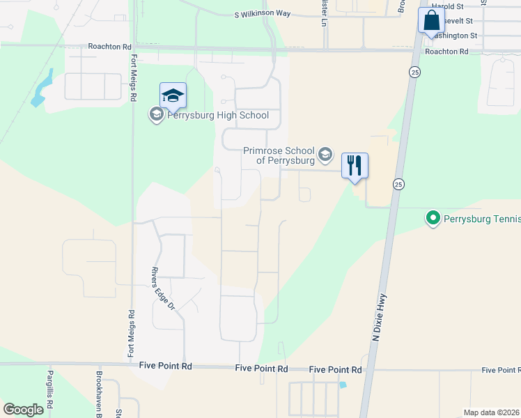 map of restaurants, bars, coffee shops, grocery stores, and more near 3301 Chasenwood Way in Perrysburg