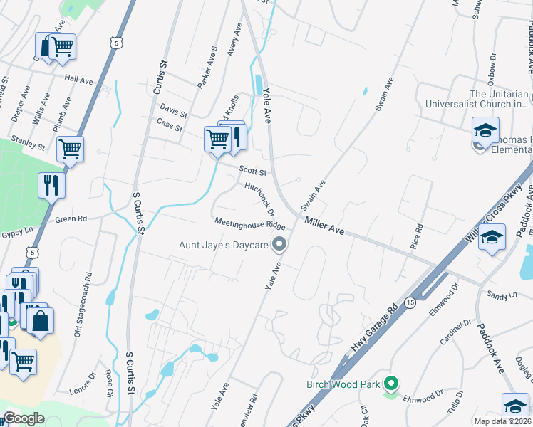map of restaurants, bars, coffee shops, grocery stores, and more near 54 Hitchcock Drive in Meriden