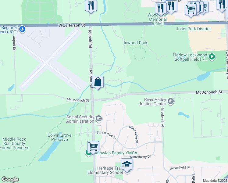 map of restaurants, bars, coffee shops, grocery stores, and more near 46 Coventry Chase in Joliet