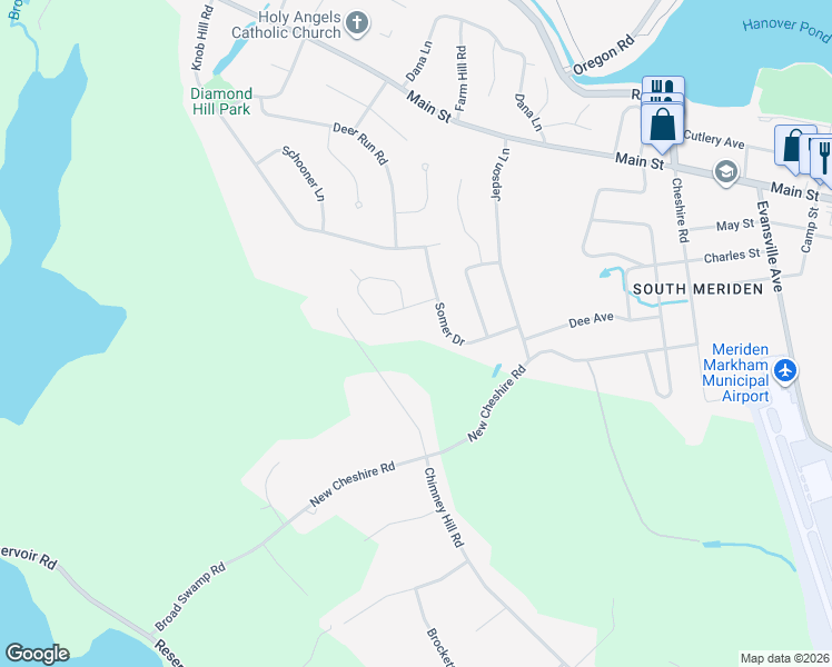 map of restaurants, bars, coffee shops, grocery stores, and more near 24 Godek Hill Road in Meriden