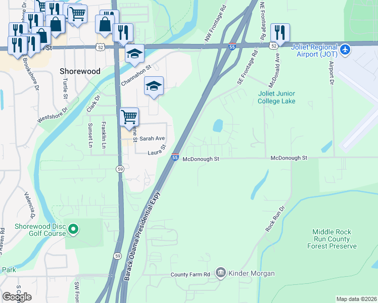 map of restaurants, bars, coffee shops, grocery stores, and more near 4453 Southeast Frontage Road in Shorewood