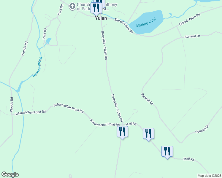 map of restaurants, bars, coffee shops, grocery stores, and more near 222 Barryville - Yulan Road in Barryville