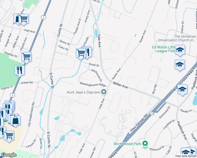 map of restaurants, bars, coffee shops, grocery stores, and more near 54 Hitchcock Drive in Meriden