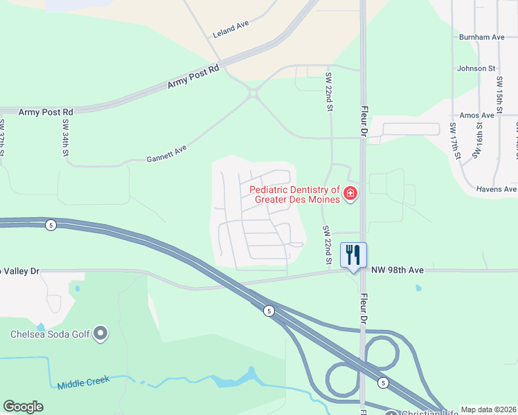 map of restaurants, bars, coffee shops, grocery stores, and more near 2525 County Line Road in Des Moines