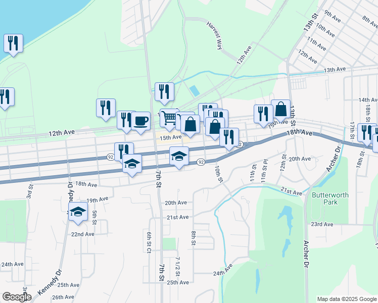 map of restaurants, bars, coffee shops, grocery stores, and more near 805 16th Avenue in Moline