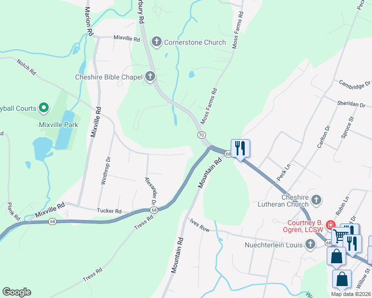 map of restaurants, bars, coffee shops, grocery stores, and more near 950 Notch Road in Cheshire