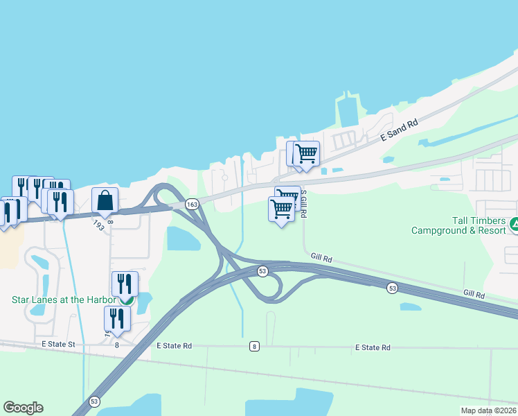 map of restaurants, bars, coffee shops, grocery stores, and more near 2020 East Harbor Road in Port Clinton