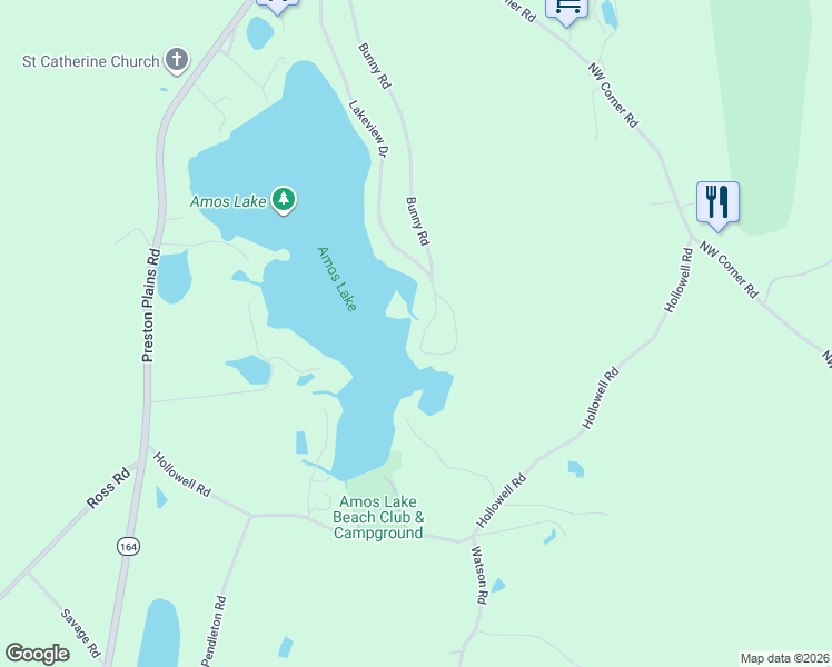 map of restaurants, bars, coffee shops, grocery stores, and more near 92 Lakeview Drive in Preston