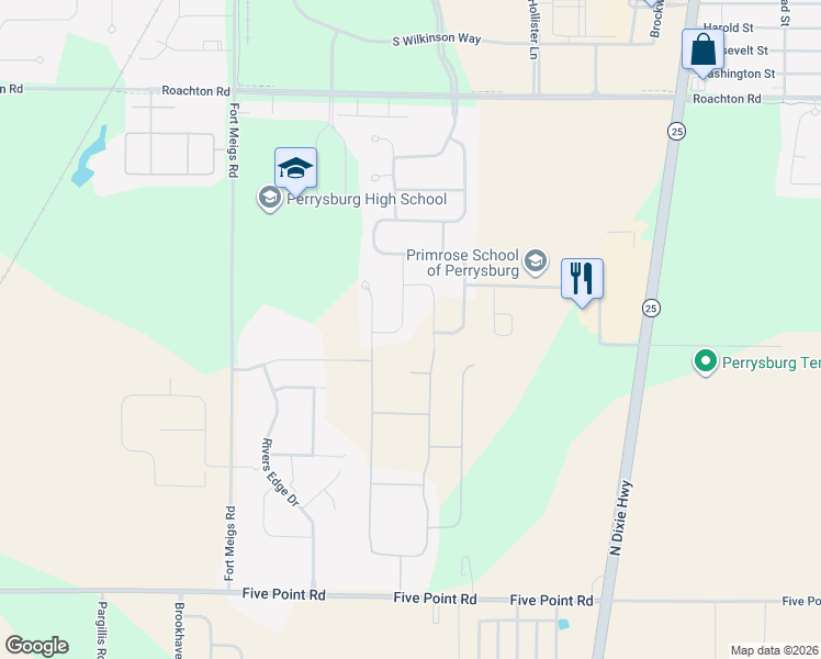 map of restaurants, bars, coffee shops, grocery stores, and more near 3301 Chasenwood Way in Perrysburg