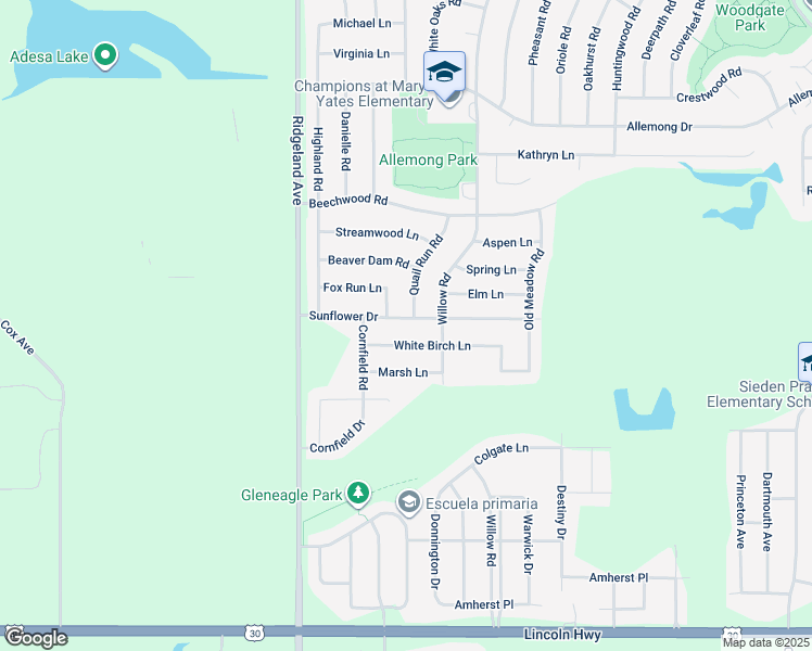 map of restaurants, bars, coffee shops, grocery stores, and more near 6215 Sunflower Drive in Matteson