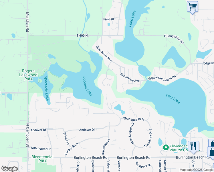 map of restaurants, bars, coffee shops, grocery stores, and more near 4901 Garden Gateway Road in Valparaiso