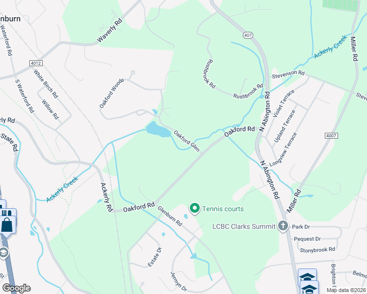 map of restaurants, bars, coffee shops, grocery stores, and more near 11 Oakford Glen in Clarks Summit