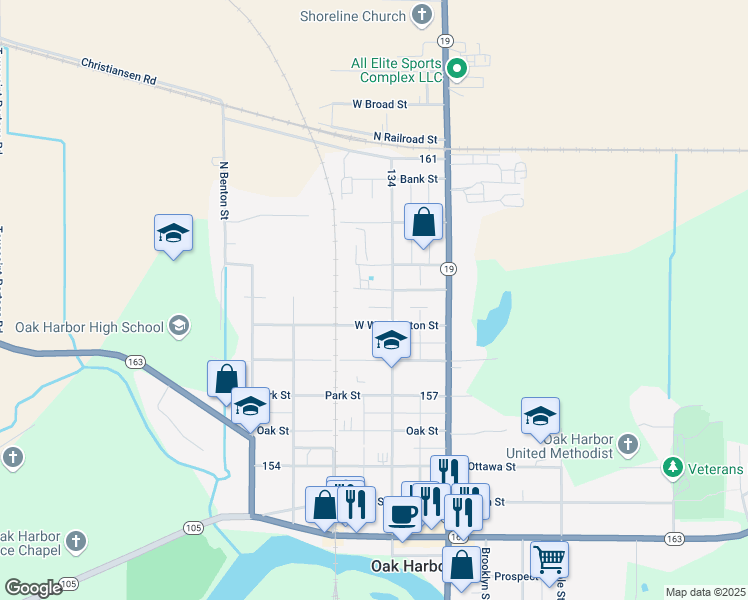 map of restaurants, bars, coffee shops, grocery stores, and more near 209 Jefferson St in Oak Harbor