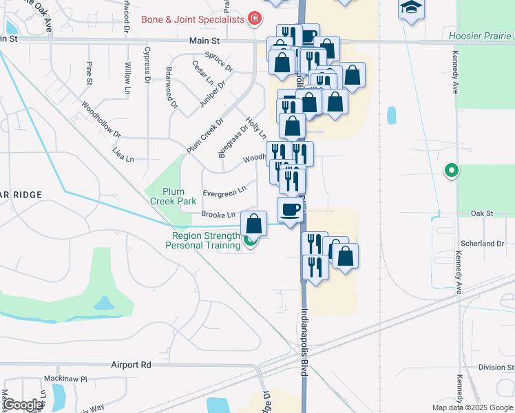 map of restaurants, bars, coffee shops, grocery stores, and more near 399 Whitewood Dr in Schererville