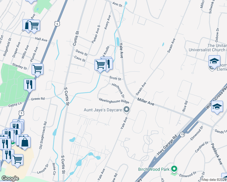map of restaurants, bars, coffee shops, grocery stores, and more near 19 Thompson Crest in Meriden